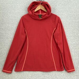 Eddie Bauer Pullover Sweatshirt Womens Medium Pink Red Fleece Hooded Hoodie